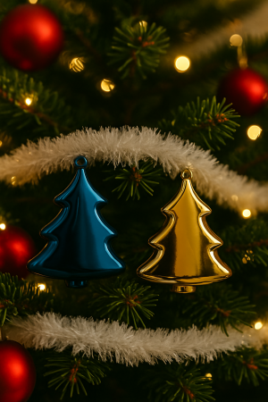 Set decoratiuni Craciun, 44 piese, cu globuri, ghirlanda si varf de brad, albastru si auriu [2]