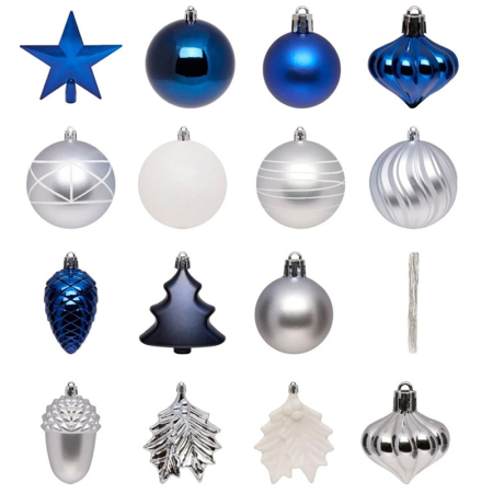 Set decoratiuni pentru brad Quiet Times, 60 piese, alb, albastru, argintiu [0]