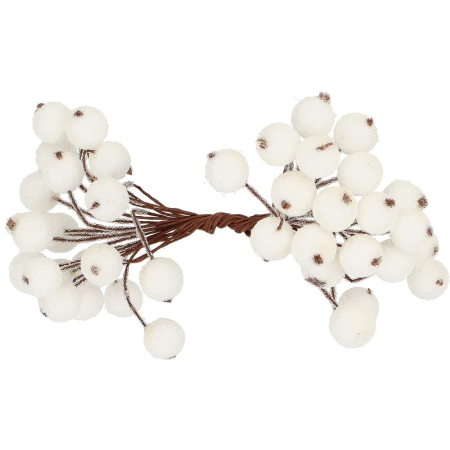 Set decorativ ramuri cu merisoare rosii artificiale inghetate, 15 cm, 200 boabe, alb [6]