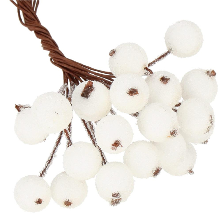 Set decorativ ramuri cu merisoare rosii artificiale inghetate, 15 cm, 200 boabe, alb [5]