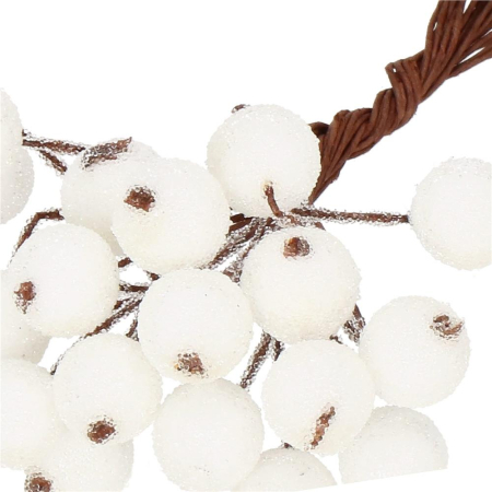 Set decorativ ramuri cu merisoare rosii artificiale inghetate, 15 cm, 200 boabe, alb [4]