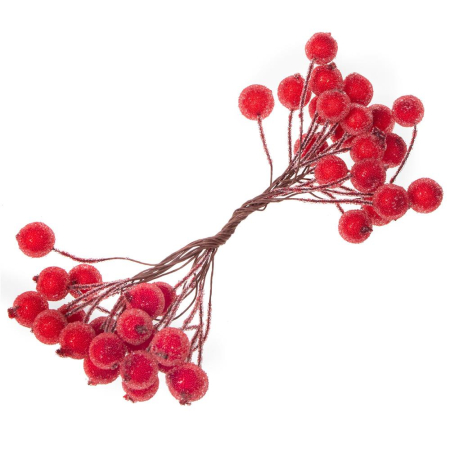 Set decorativ ramuri cu merisoare rosii artificiale inghetate, 15 cm, 200 boabe, rosu [6]