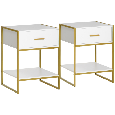 Dormitor & birou -  Set din 2 Noptiere Moderne, Noptiere cu Raft si Sertar, Organizatoare de Depozitare pentru Dormitor, 45x40x60 cm, Alb