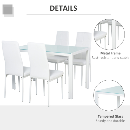  Set Dining Alb Modern - Masa + 4 Scaune Tapitate pentru 4 Persoane [6]
