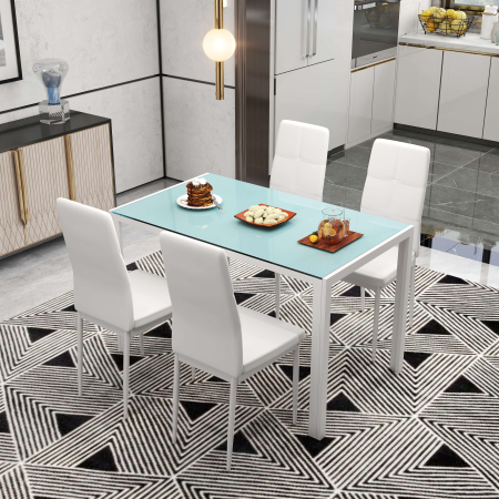  Set Dining Alb Modern - Masa + 4 Scaune Tapitate pentru 4 Persoane [1]