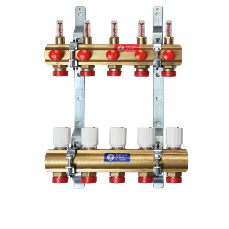Incalzire in pardoseala - Set distribuitor-colector preasamblat Giacomini R553FY003, 3 circuite, cu debitmetre, pentru incalzire in pardoseala, 45 mp