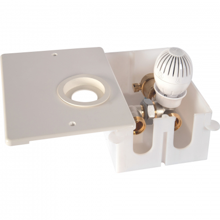 Set distribuitor Giacomini R508KY001, pentru incalzire in pardoseala, complet cu ventil termostatic, racorduri si cutie de montaj [1]