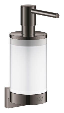 Accesorii baie - Set dozator sapun Grohe 41028A00, Selection, include suport 41027A00, fixare ascunsa, montare pe perete, lucios, grafit