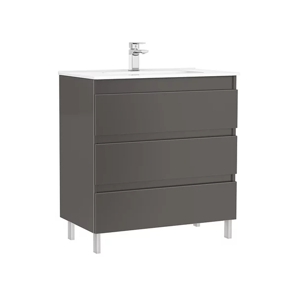 Baza lavoar - Set dulap baza pe pardoseala Gala Daily antracit 3 sertare cu lavoar 80 cm