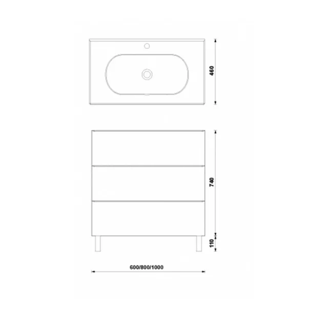 Set dulap baza pe pardoseala Gala Shona gri 3 sertare cu lavoar Klea 60 cm [2]