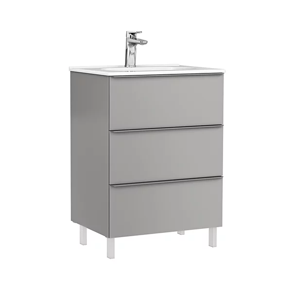 Baza lavoar - Set dulap baza pe pardoseala Gala Shona gri 3 sertare cu lavoar Klea 60 cm