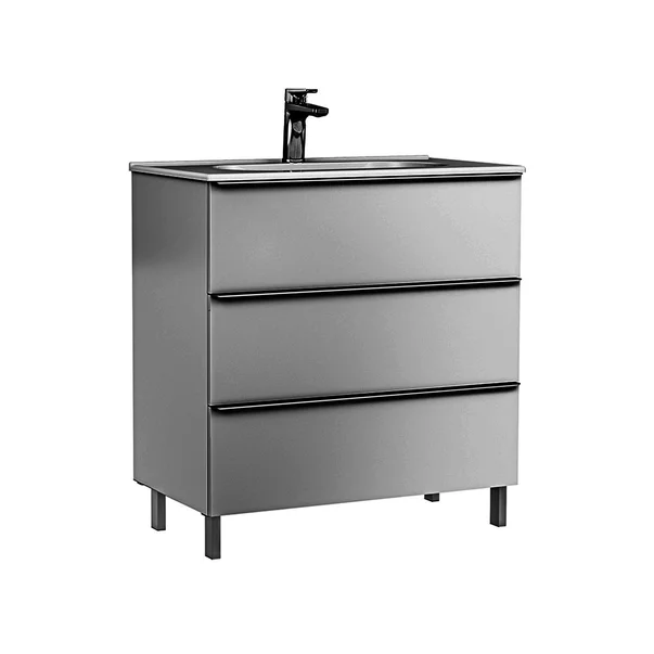 Baza lavoar - Set dulap baza pe pardoseala Gala Shona gri 3 sertare cu lavoar Klea 80 cm