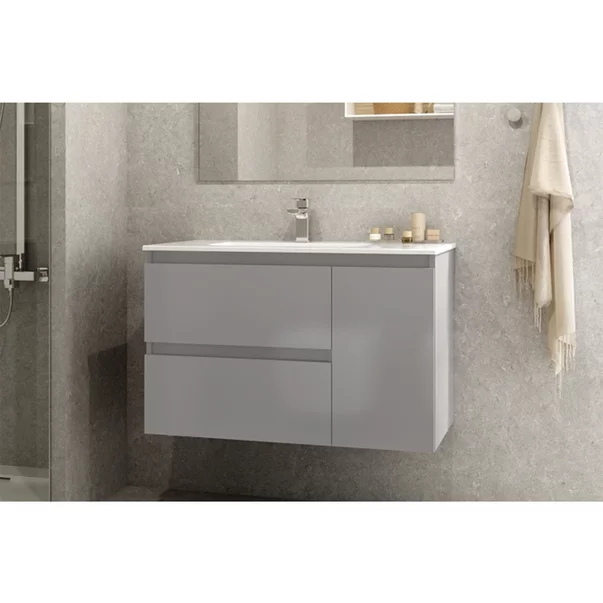 Set dulap baza suspendat Gala Daily antracit 2 sertare 1 usa si lavoar 90 cm [1]