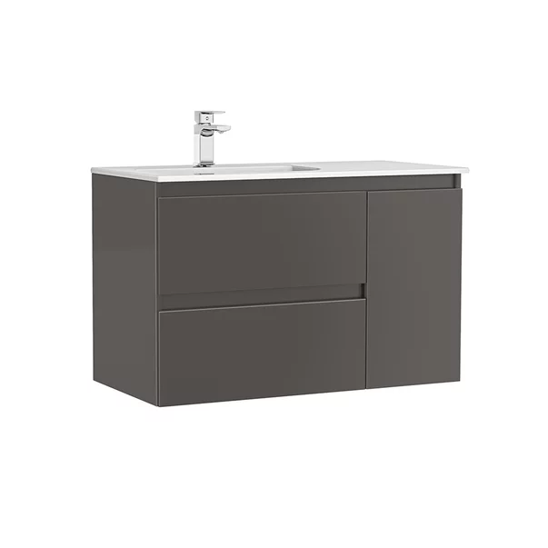 Baza lavoar - Set dulap baza suspendat Gala Daily antracit 2 sertare 1 usa si lavoar 90 cm