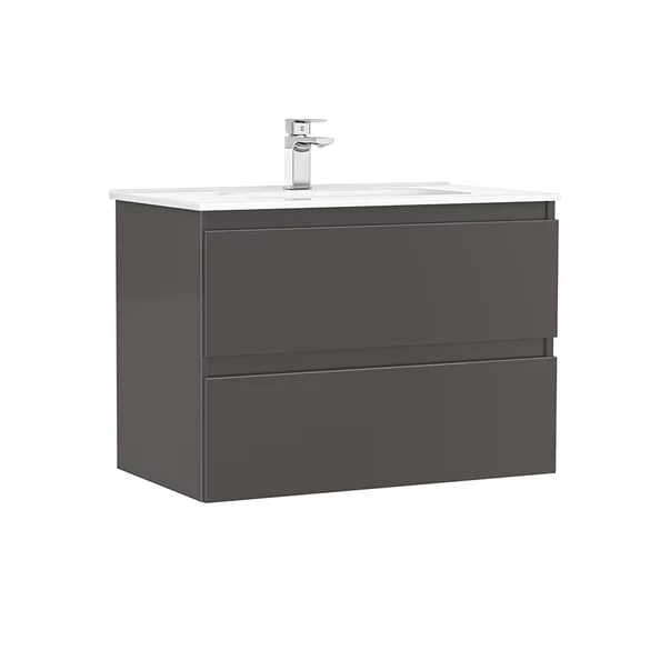 Baza lavoar - Set dulap baza suspendat Gala Daily antracit 2 sertare cu lavoar 80 cm