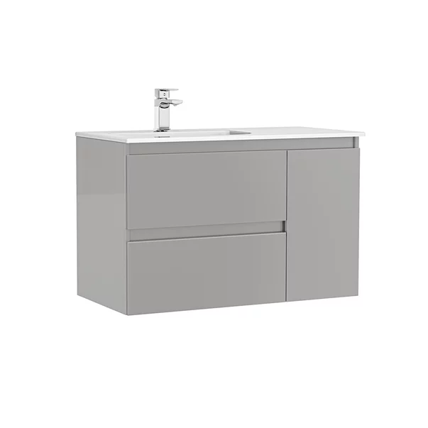 Baza lavoar - Set dulap baza suspendat Gala Daily gri 2 sertare 1 usa si lavoar 90 cm