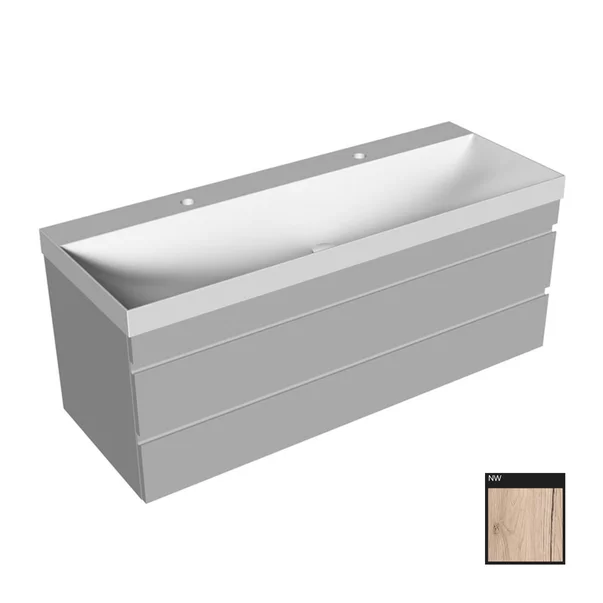 Set dulap baza suspendat KolpaSan Naomi finisaj lemn cu lavoar 120 cm [1]