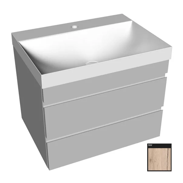 Baie - Set dulap baza suspendat KolpaSan Naomi finisaj lemn cu lavoar 60 cm