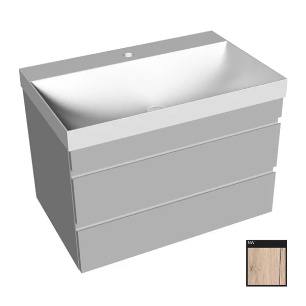 Baie - Set dulap baza suspendat KolpaSan Naomi finisaj lemn cu lavoar 70 cm