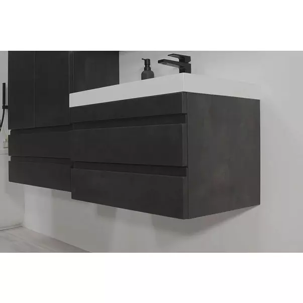 Baza lavoar - Set dulap baza suspendat KolpaSan Naomi gri antracit cu lavoar 80 cm