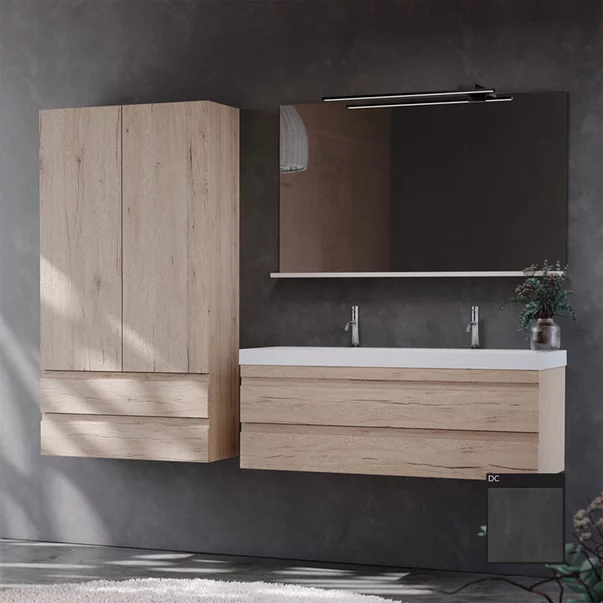 Set dulap baza suspendat KolpaSan Naomi gri beton cu lavoar 120 cm [2]