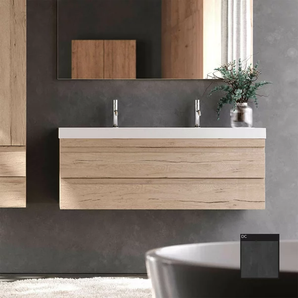 Set dulap baza suspendat KolpaSan Naomi gri beton cu lavoar 120 cm [1]