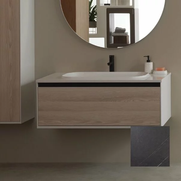 Baie - Set dulap suspendat si lavoar compozit KolpaSan Pandora mdf negru 110 cm