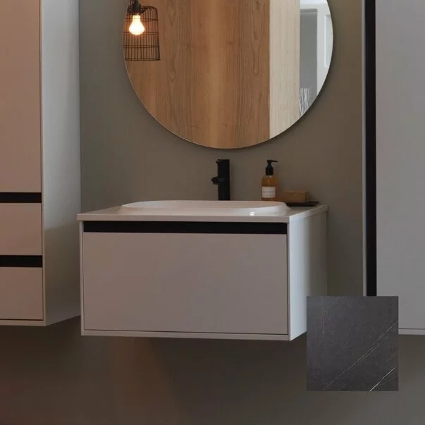 Set dulap suspendat si lavoar compozit KolpaSan Pandora mdf negru 75 cm [2]