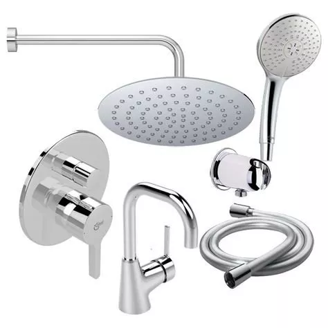 Baterii sanitare - Set dus Ideal Standard IdealStyle B1433AA, incastrat, baterie lavoar, 200 mm, monocomanda, diverter, anti-calcar, furtun, crom