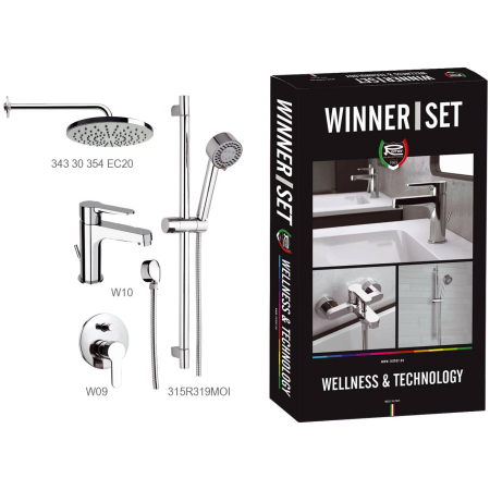 Sisteme de dus - Set dus incastrat Remer Rubinetterie Winner W0910315RMOI, Anti-calcar, 4 functii, palarie dus 20 cm, cartus ceramic, alama cromata