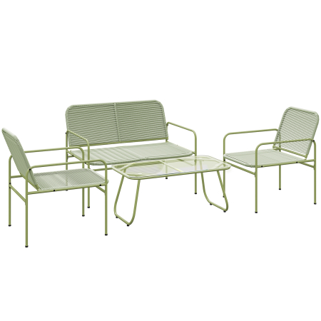 Gradina & balcon -  Set Exterior din Ratan PE cu Canapea, 2 Fotolii si Masuta cu Blat din Sticla, Verde