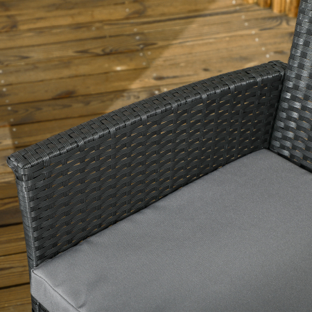  Set Exterior Rattan PE cu Canapea, 2 Fotolii cu Perne si Masuta din Sticla, Negru si Gri [6]