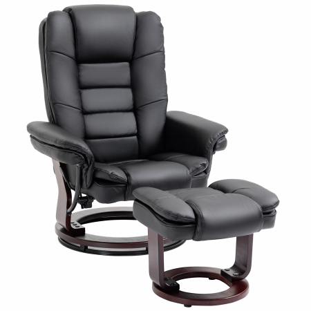 Scaune bucatarie & living -  Set Fotoliu Relax si Taburet pentru Picioare, Pivotant la 360° si Inclinabil, Imitatie de piele PU