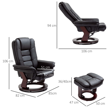  Set Fotoliu Relax si Taburet pentru Picioare, Pivotant la 360° si Inclinabil, Imitatie de piele PU [2]