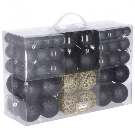 Globuri - Set globuri de Craciun, 100 bucati, 3-6cm, negru auriu