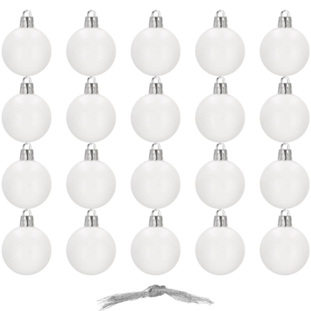Set globuri de Craciun, 20 bucati, 3 modele, 4cm, alb [1]