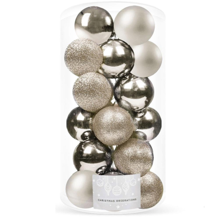 Globuri - Set globuri de Craciun, 20 bucati, 3 modele, 4cm, argintiu rose