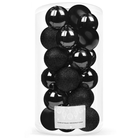 Globuri - Set globuri de Craciun, 20 bucati, 3 modele, 4cm, negru