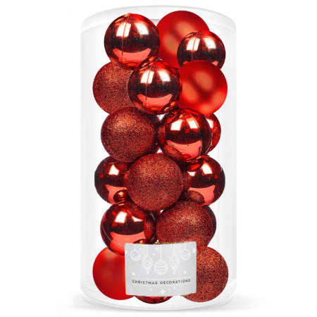 Globuri - Set globuri de Craciun, 20 bucati, 3 modele, 4cm, rosu