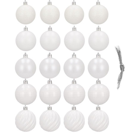 Set globuri de Craciun, 20 bucati, 5 modele, 6cm, alb [1]