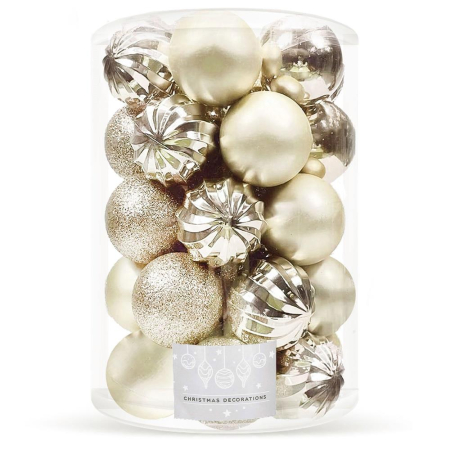 Globuri - Set globuri de Craciun, 20 bucati, 5 modele, 6cm, auriu
