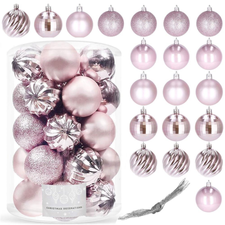 Set globuri de Craciun, 20 bucati, 5 modele, 6cm, roz [10]