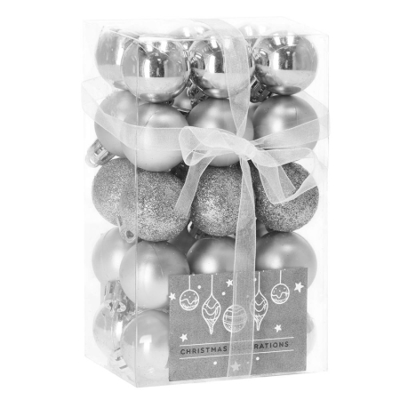 Set globuri de Craciun, 30 bucati, 3 modele, 3cm, argintiu [0]