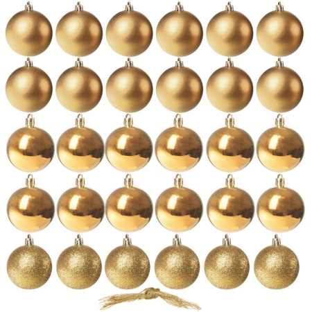 Set globuri de Craciun, 30 bucati, 3 modele, 3cm, auriu [8]