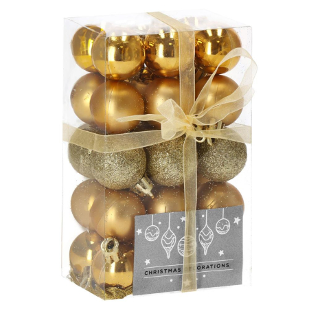 Globuri - Set globuri de Craciun, 30 bucati, 3 modele, 3cm, auriu