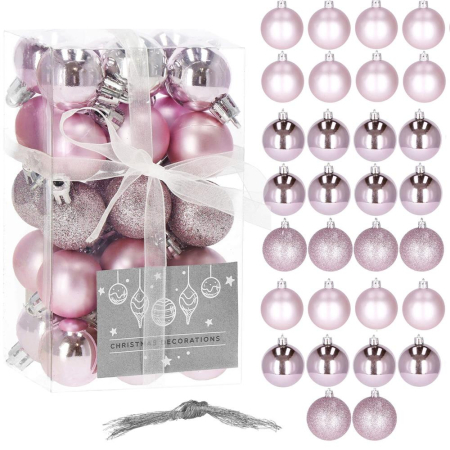 Set globuri de Craciun, 30 bucati, 3 modele, 3cm, roz [7]