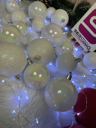 Set globuri de Craciun, 30 bucati, 3 modele, 4/5/6cm, alb [14]