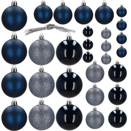 Set globuri de Craciun, 30 bucati, 3 modele, 4/5/6cm, albastru inchis [8]