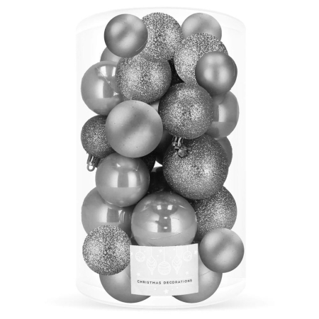 Set globuri de Craciun, 30 bucati, 3 modele, 4/5/6cm, gri argintiu [0]
