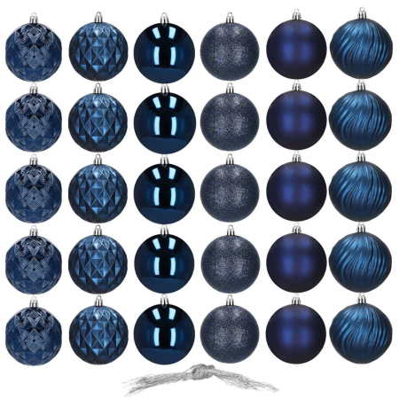 Set globuri de Craciun, 30 bucati, 6 modele, 8cm, albastru inchis [2]
